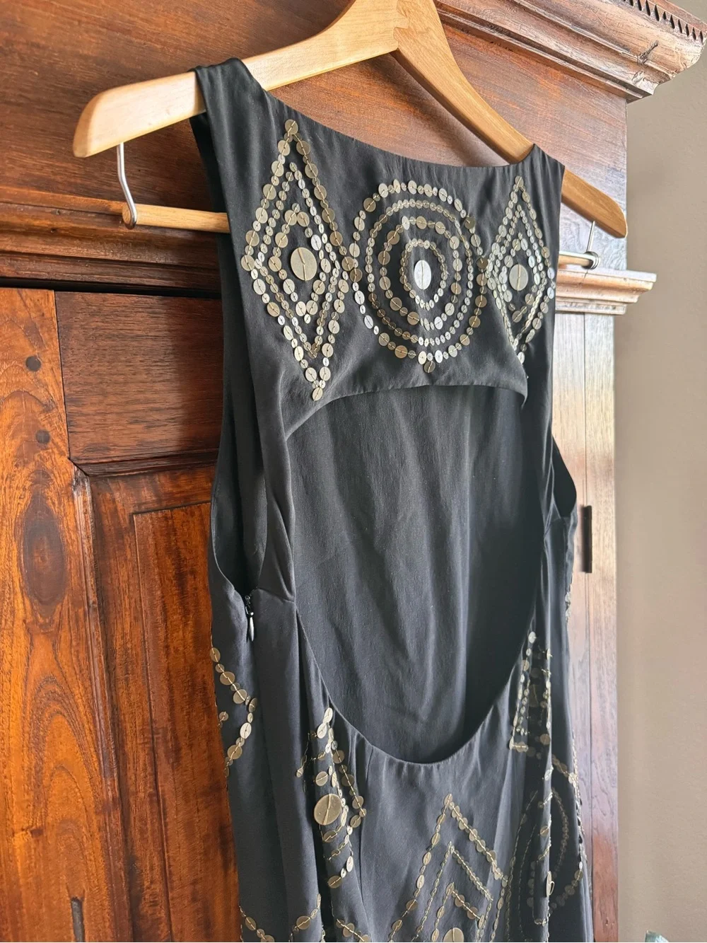 Shari Bodell Silk Sequin Black Dress